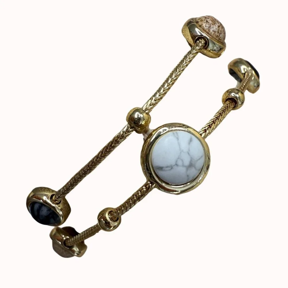 Talbots‎ Bracelet Toggle Gold Tone, Casual, Neutral, Classic, Layered, Stone